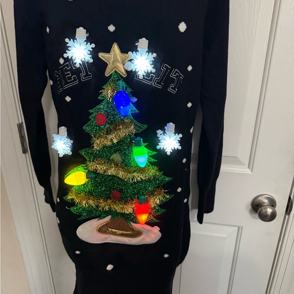 Giggling Get Up Ugly Christmas Sweater Light Up Dress Women's XL funny gift NWOT